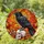 Black Raven Skull Autumn Leaves Mosaic - Red Eye Tiffany Style Intricate Layered Foliage Art Stained Glass Suncatcher - 1