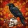 Black Raven Skull Autumn Leaves Mosaic - Red Eye Tiffany Style Intricate Layered Foliage Art Stained Glass Suncatcher - 5