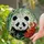 Panda Bear Bamboo Tropical Flowers Stained Glass - Tiffany Style Jewel Tone Mosaic Stained Glass Suncatcher - 2