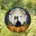 Tuxedo Cat Jack-o'-Lanterns Full Moon Bat Bare Trees Jewel Tone Halloween Fall Decor Stained Glass Suncatcher - 1