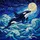 Orca Whale Stained Glass Night Sky Full Moon - Ocean Waves Golden Stars Celestial Art Stained Glass Suncatcher - 5