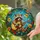 Raccoon Playing Acoustic Guitar Stained Glass Tiffany Jewel Tones Foliage Flowers Stained Glass Suncatcher - 2