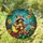 Raccoon Playing Acoustic Guitar Stained Glass Tiffany Jewel Tones Foliage Flowers Stained Glass Suncatcher - 1