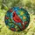Northern Cardinal Bird Stained Glass Tiffany Jewel Tones Autumn Leaves Mosaic Art Stained Glass Suncatcher - 1