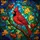Northern Cardinal Bird Stained Glass Tiffany Jewel Tones Autumn Leaves Mosaic Art Stained Glass Suncatcher - 5