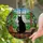Black Cat Stained Glass Bookshelf Window Art Potted Plant - Book Lover Reading Home Decor Stained Glass Suncatcher - 2