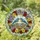 Tiffany Style Stained Glass Blue Orange Songbirds Bird Bath Floral Wreath Intricate Design Stained Glass Suncatcher - 1