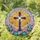 Intricate Stained Glass Christian Cross Sunburst Flowers Tiffany Style Jewel Tones Stained Glass Suncatcher - 1