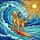 Golden Retriever Surfing Dog Rainbow Surfboard Ocean Wave Stained Glass Sun Art Stained Glass Suncatcher - 5
