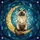 Fluffy Ragdoll Cat Golden Crescent Moon - Stained Glass Night Sky Jewel Tones Stars Stained Glass Suncatcher - 5