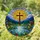Christian Cross Stained Glass Art - Tiffany Style Sun, Water, Wildflowers, Mountain Faith Decor Stained Glass Suncatcher - 1