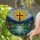 Christian Cross Stained Glass Art - Tiffany Style Sun, Water, Wildflowers, Mountain Faith Decor Stained Glass Suncatcher - 2
