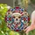 Chihuahua Dog Santa Hat Red Scarf Stained Glass Geometric Mosaic - Christmas Holiday Gift Stained Glass Suncatcher - 2