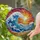 Detailed Tiffany Stained Glass Ocean Wave Sunrise Sunset Jewel Tones Beach Floral Art Stained Glass Suncatcher - 2