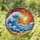 Detailed Tiffany Stained Glass Ocean Wave Sunrise Sunset Jewel Tones Beach Floral Art Stained Glass Suncatcher - 1