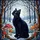 Black Cat Yellow Eyes Toadstools Mushrooms Winter Forest Snow Tiffany Glass Style Art Stained Glass Suncatcher - 5