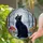 Black Cat Yellow Eyes Toadstools Mushrooms Winter Forest Snow Tiffany Glass Style Art Stained Glass Suncatcher - 2
