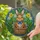 Fluffy Brown Rabbit Blue Bow Tie Easter Eggs Spring Flowers Mosaic - Tiffany Glass Art Stained Glass Suncatcher - 2