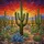 Saguaro Cactus Desert Landscape Tiffany Glass Stained Art - Prickly Pear & Blue Agave Stained Glass Suncatcher - 5