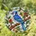 Stained Glass Blue Jay Bird on Brown Branch with Red & Yellow Berries - Tiffany Style Art Stained Glass Suncatcher - 1