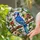 Stained Glass Blue Jay Bird on Brown Branch with Red & Yellow Berries - Tiffany Style Art Stained Glass Suncatcher - 2