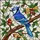 Stained Glass Blue Jay Bird on Brown Branch with Red & Yellow Berries - Tiffany Style Art Stained Glass Suncatcher - 5