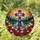 Christian Cross Tiffany Stained Glass Lake Mountain Floral Poppy Daisy Sunburst Sky Jewel Tone Stained Glass Suncatcher - 1