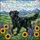 Running Black Dog Stained Glass Art - Golden Sunflowers, Purple Lupines, Tiffany Style Stained Glass Suncatcher - 5