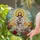 Jesus Christ Raccoon Stained Glass Art with Doves & Wildflowers - Golden Halo Design Stained Glass Suncatcher - 2