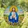 Jesus Cradling Pink Sphynx Cat Stained Glass Sunflowers Daisies Sunburst Sky Hills Stained Glass Suncatcher - 1