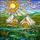 Bell Tents Stained Glass Tiffany Art - Glowing Camp Landscape Turquoise Water & Sun Sky Stained Glass Suncatcher - 5