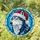 Wolf Husky Dog Santa Hat Stained Glass Art - Winter Sky Christmas Holiday Decor Gift Stained Glass Suncatcher - 1