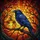 Blue Crow Stained Glass Art, Pumpkin Lantern & Gnarled Branches Autumnal Sunset Mosaic Stained Glass Suncatcher - 5