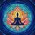Meditating Lotus Pose Silhouette Dark Indigo Blue Teal Mosaic Celestial Patterns Stained Glass Suncatcher - 5