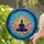 Meditating Lotus Pose Silhouette Dark Indigo Blue Teal Mosaic Celestial Patterns Stained Glass Suncatcher - 2