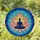 Meditating Lotus Pose Silhouette Dark Indigo Blue Teal Mosaic Celestial Patterns Stained Glass Suncatcher - 1