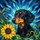 Black Tan Dachshund Dog Stained Glass Sunflower, Green Leaves, Intricate Blue Teal Mosaic Stained Glass Suncatcher - 5
