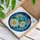 Stained Glass Daisies Cluster Iridescent Blue Teal Mosaic Background Green Leaves Stained Glass Suncatcher - 3