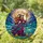 Graceful Witch Full Moon Stained Glass Art - Wildflowers Cosmic Night Sky Mosaic Design Stained Glass Suncatcher - 1