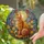 Orange Tabby Cat Blue Eyes Wildflower Tiffany Glass Glowing Sun - Cat Lover Gift Stained Glass Suncatcher - 2