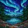 Aurora Borealis Stained Glass Starry Night Mountain Lake Pine Forest Wildflowers Stained Glass Suncatcher - 5