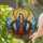 Virgin Mary Stained Glass Art, Red Roses, Mosaic Sky - Spiritual Home Decor for Believers Stained Glass Suncatcher - 2
