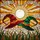 Vibrant Red Green Witch Hats Stained Glass, Full Moon, Wavy Mosaic Tiffany Artwork Stained Glass Suncatcher - 5