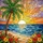 Tropical Palm Tree Sunset Ocean Beach Blooming Flowers - Stained Glass Style Art Stained Glass Suncatcher - 5