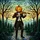 Pumpkin Head Violinist, Skeletal Trees & Crescent Moon - Gothic Autumn Stained Glass Stained Glass Suncatcher - 5