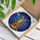 Smiling Tabby Cat Green Eyes Perched on Rocks Tiffany Glass Night Sky Moon Stars Stained Glass Suncatcher - 3