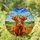 Highland Cow Stained Glass Art, Orange Flowers, Densely Detailed Pastoral Landscape Stained Glass Suncatcher - 1