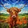 Highland Cow Stained Glass Art, Orange Flowers, Densely Detailed Pastoral Landscape Stained Glass Suncatcher - 5