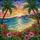 Tropical Beach Sunset Ocean Shore Palm Trees Hibiscus - Stained Glass Tiffany Style Art Stained Glass Suncatcher - 5