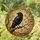 Black Raven Stained Glass Art with Red Eyes - Golden Amber Sky Tiffany Jewel Tones Stained Glass Suncatcher - 1
